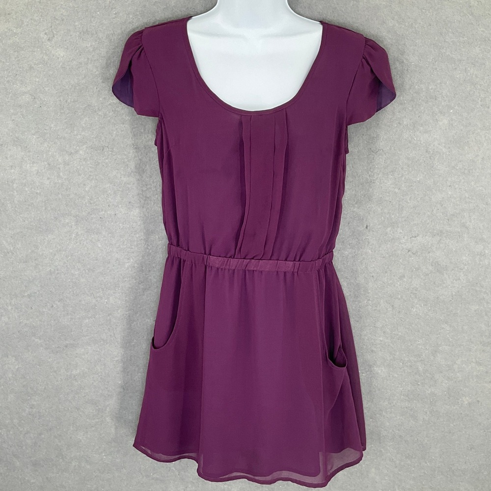 Pins & Needles Dress S Purple Anthropologie Short Sleeve Mini Sheer Lined Party